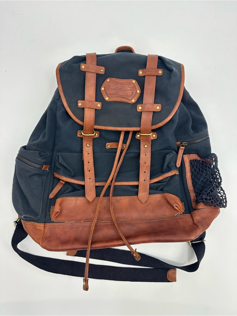 Gilded Age Globetrotter Black Canvas Backpack with Brown Leather Trim